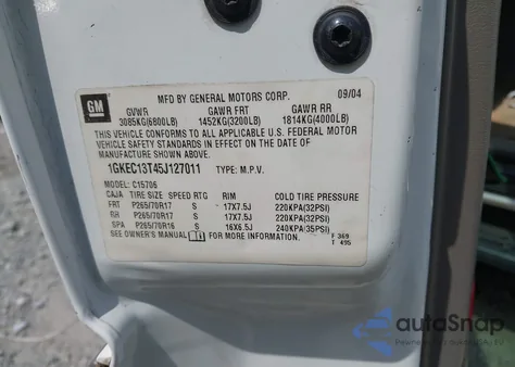 2005 GMC Yukon Slt from USA, damaged, VIN 1GKEC13T45J127011